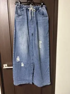LEPSIM ライトブルー ダメージ加工 ワイドパンツ