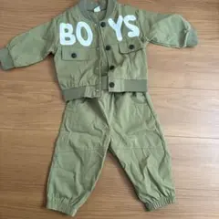 BOYSプリント付きオリーブ色セット