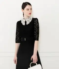 Lega ドレス　レースビッグカラー花柄刺繍　ワンピース