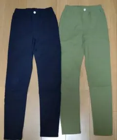 GU kids のびのびレギンスパンツブラック・カーキ 140cm 2点セット