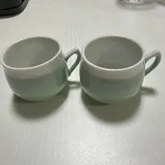 小さな緑と白のグラデーションマグカップ2個セット（カップのみ）