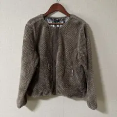 ワークマン ダイヤフリース ノーカラージャケット ブラウン Mサイズ