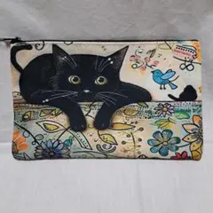 黒猫デザイン ポーチ 縦13cm 横20cm