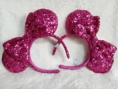 【ペア】ディズニー　ミニー　スパンコール カチューシャ　マゼンタ ピンク　セット