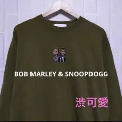 ボブ・マーリーandスヌープドッグ　刺繍ロゴ　センターロゴ　スウェット　カーキ