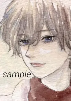オリジナル手描きイラスト　創作　水彩画　アナログイラスト　冬の装い　男性