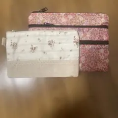 花柄 フラットポーチ 2個セット