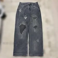 古着　ISTKUNSTブラックデニム ダメージリペア品