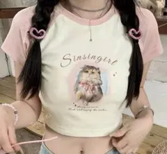 猫イラスト クロップドTシャツ