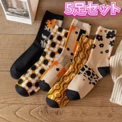 5足セット ソックス 花柄 ドット柄
