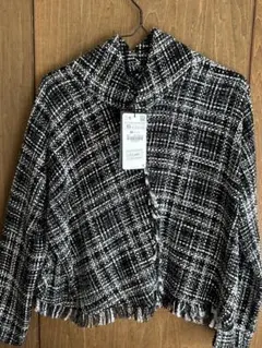 【新品未使用・美品】 ZARA ツイード シャツ レディース XS 白黒