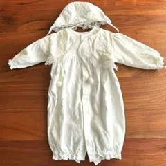 ホワイトコットンベビードレス（フード付き）