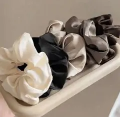【5点セット】大人可愛い サテンシュシュ ベージュ ブラック ブラウン ホワイト