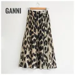 GANNI ポリエステルジョーゼット レオパード プリーツスカート 36 ガニーのサムネイル