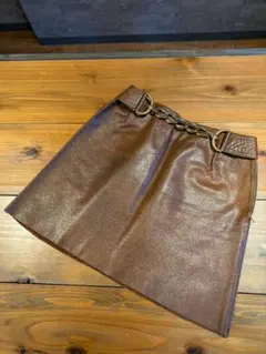 ROPE ブラウン カウスキン ミニスカート チェーン付きのサムネイル