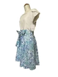 O075★新品ブルローネ かわいいワンピース ドッキング 切り替え9(M)リボン