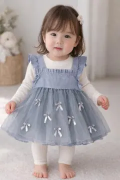 ワンピース 90cm 女の子 シンプル 可愛い ベビー服 春秋　薄紫　グレー