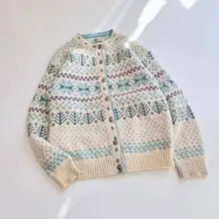 USA製 LLBean ノルディック　チロリアン　ニット　水色　M　B13