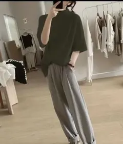 Tシャツ　プチハイネック　半袖　Mでもゆったり　きれいめ　カットソー　雰囲気