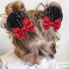 ヘアピン ミニーちゃん風 耳型 ヘアピン ハロウィン ディズニー 赤 リボン付