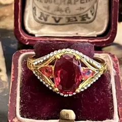 英国　ヴィンテージ　イギリス　派手　推し活　赤担当　金色　指輪　リング　25号