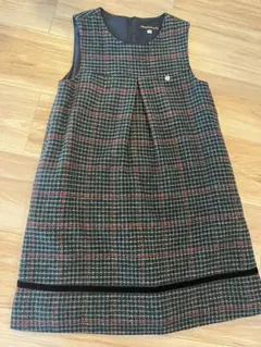 【美品】BeBe チェックツイード冬用ウール混ワンピース 130