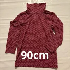 赤色 花柄 長袖ハイネックカットソー