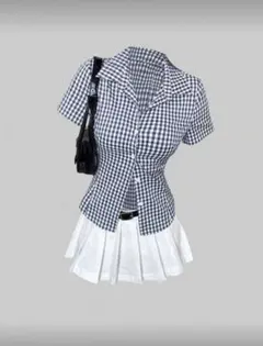 SHEIN チェック柄スリムウェストtシャツ