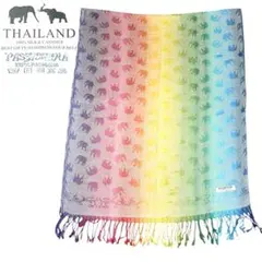 ◆パシュミナ 大判ストール④象柄ショール日よけ羽織り 虹色 レインボー パレオ布