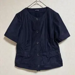 NEWYORKER ジャケット 半袖 ノーカラー ネイビー 9AR 夏 通勤