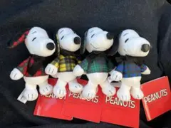 【バラ可】スヌーピー マスコット チェックファッション ぬいぐるみ　4種セット