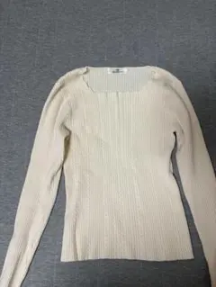 M5 アイボリー リブ編み長袖ニット