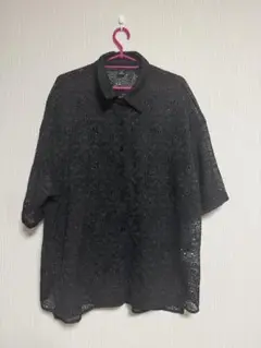 【未着用】ブラックフラワーレース半袖シャツ　XL