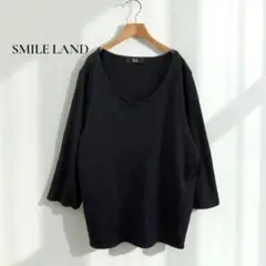 スマイルランド【3L】カットソー Vネック 七分袖 綿100 ゆったり d111