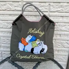 エコバック　10匹ネコたち　刺繍デザイン グレー　サイズM