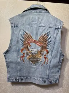 Harley-Davidson デニムベスト 刺繍 バックロゴ バイク ワッペン Harley-Davidson デニムベスト 刺繍 バックロゴ バイク ワッペン