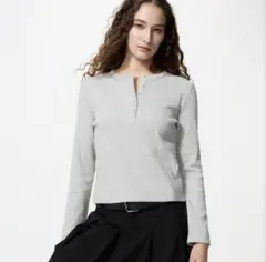 UNIQLO ユニクロ　リブヘンリーネックT 長袖　XL グレー