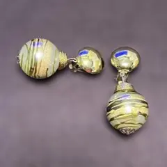 アンティーク　ゴールドイエロー ストライプ イヤリング