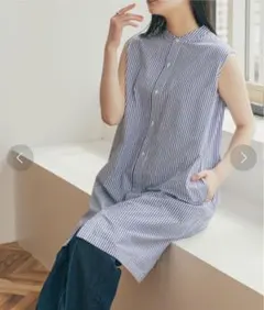 FORK&SPOON　ノースリーブロングシャツ　ストライプ柄