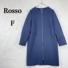 【ロッソ】ノーカラー ロングコート 後ろ裾スリット F ネイビー ラウンドネック