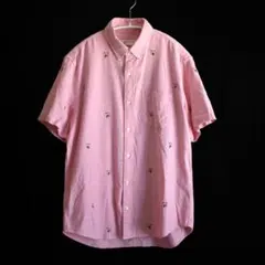 GAP オックスフォード ボタンダウン シャツ 半袖 ピンク 鳥刺繍 M