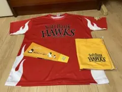 ソフトバンクホークス カチドキレッドTシャツ、フード付タオル、3way応援ボード