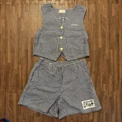 POCKET チェック柄 ベストとショートパンツセット 120