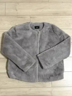 NOWNOW ファージャケット グレーM ノーカラー フェイクファー ショート丈