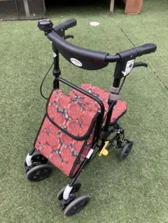 美品 座面付き シルバーカー 折畳式 スカイウォーカーS 島製作所 歩行器 花柄 島製作所 スカイウォーカー シルバーカー 折畳式 歩行器 花柄