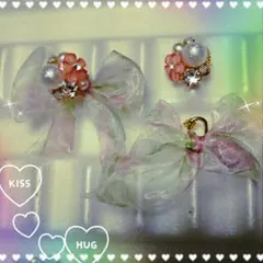 珊瑚朱色フラワー×バックリボンピアス♥　　レッセパッセ　リリーブラウン　ダズリン