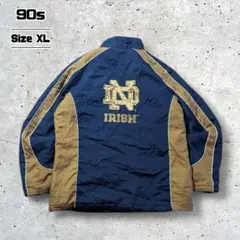 90sノートルダム大学ファイティングアイリッシュナイロンジャケット裏フリースXL