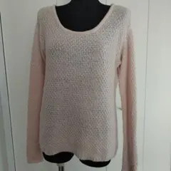 rienda ピンク ニットセーター 長袖 オープンネック