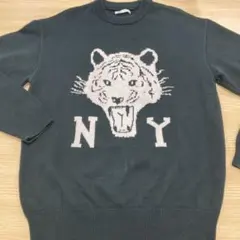 ZARA ニット セーター タイガー NYモチーフ　ダークグリーンのサムネイル