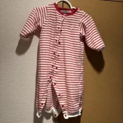 familiar 赤と白ストライプロンパース 70